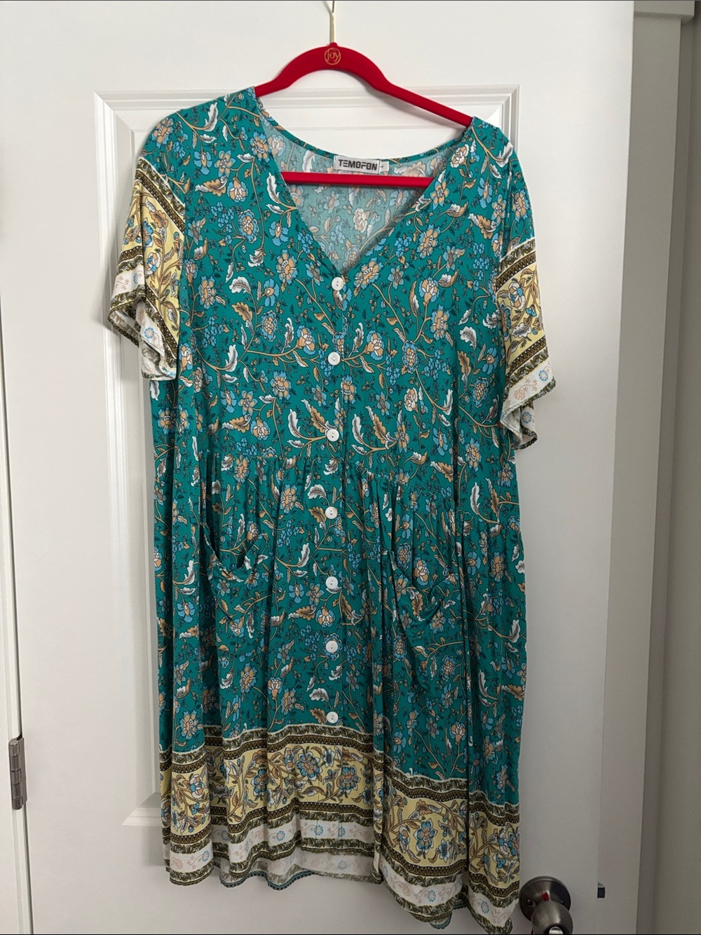 Teal Floral Button-Front Women's Dress